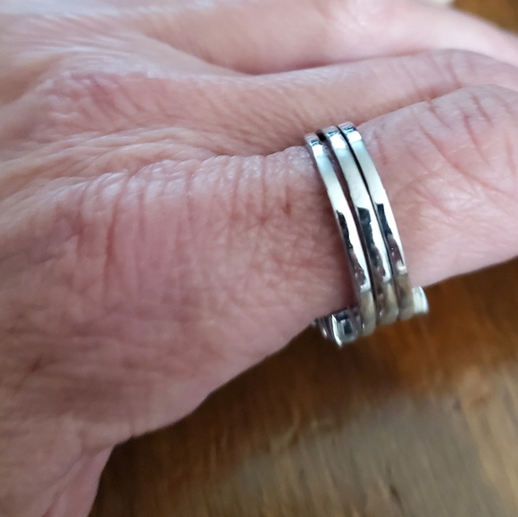 Vintage Nevada Silver CZ & Sapphires 3 Piece Wedding Ring 7 - Picture 2 of 5